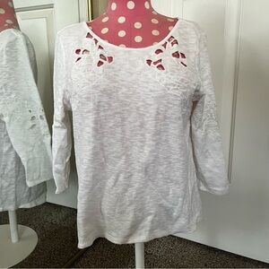 Jessica Simpson White Lace Accent 3/4 Sleeve Top SZ MD